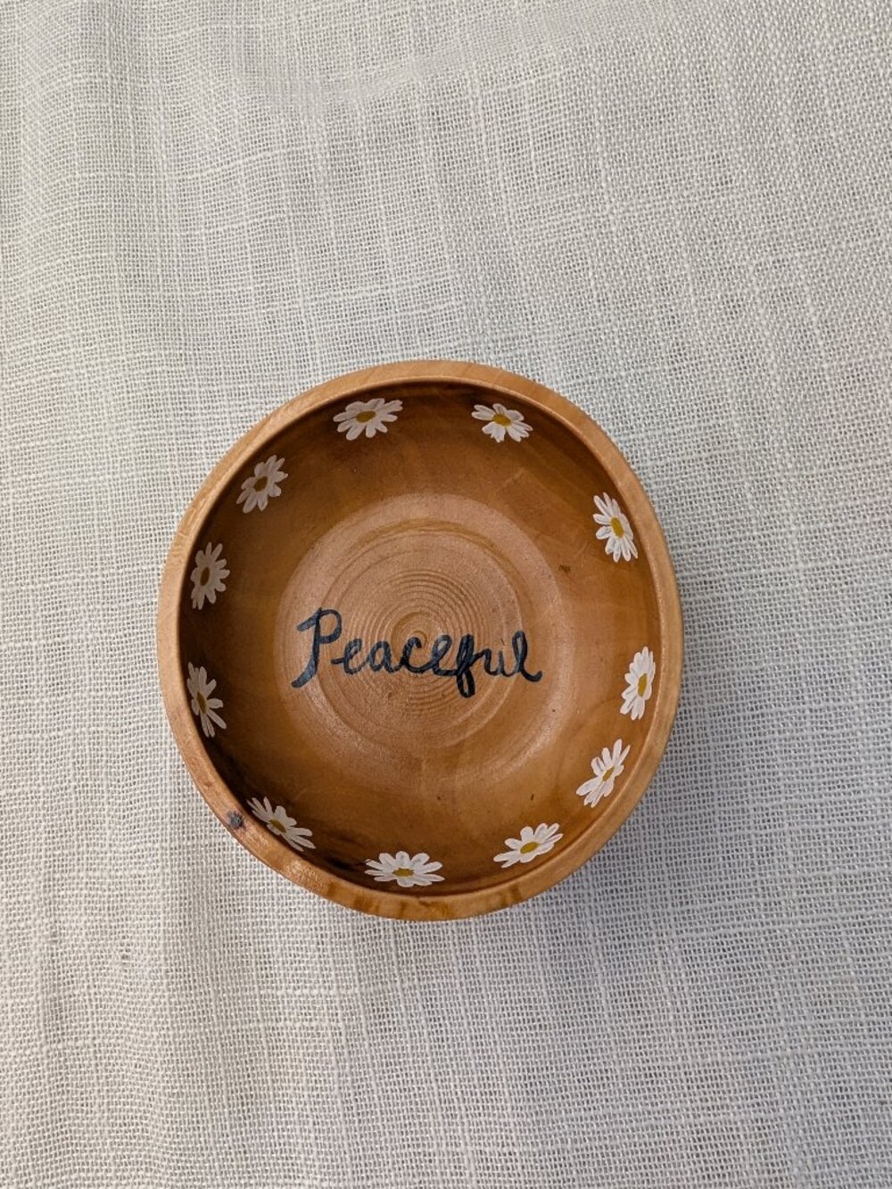 Small Hand-Carved/Painted Wooden Bowl Trinket Dish 4"